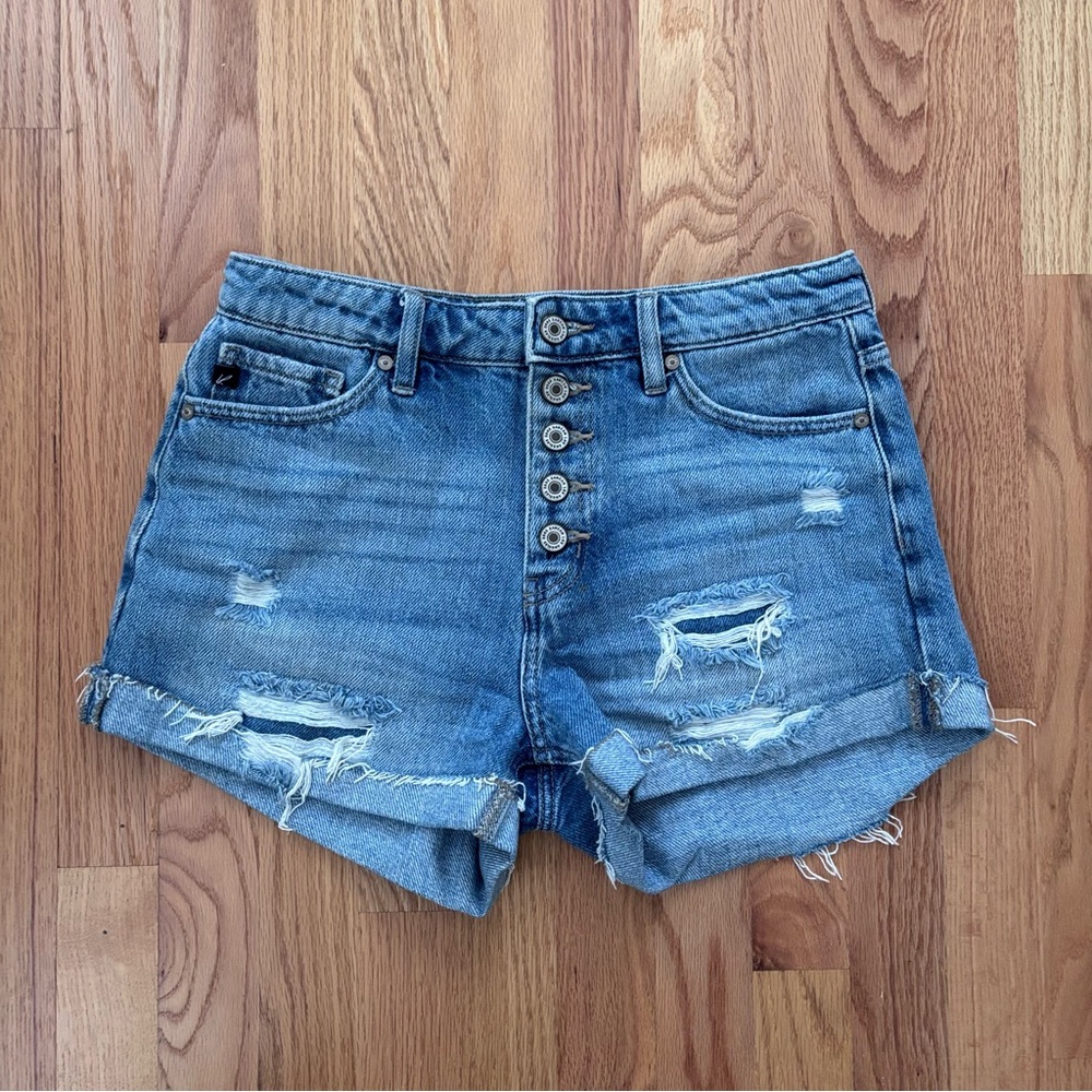 KanCan Distressed Button Fly Denim Shorts Size 5/26 Mid Rise Cuffed